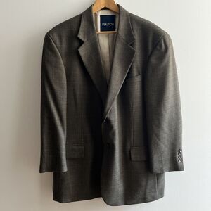 Vtg Nautica Lord & Taylor Brown Tweed Lambs Wool Men's Blazer Sport Coat 46R
